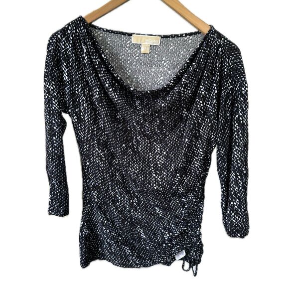 Michael Kors Cowl Neck Side Drawstring 3/4 Sleeve Snake Animal Print Blouse S - Picture 1 of 6